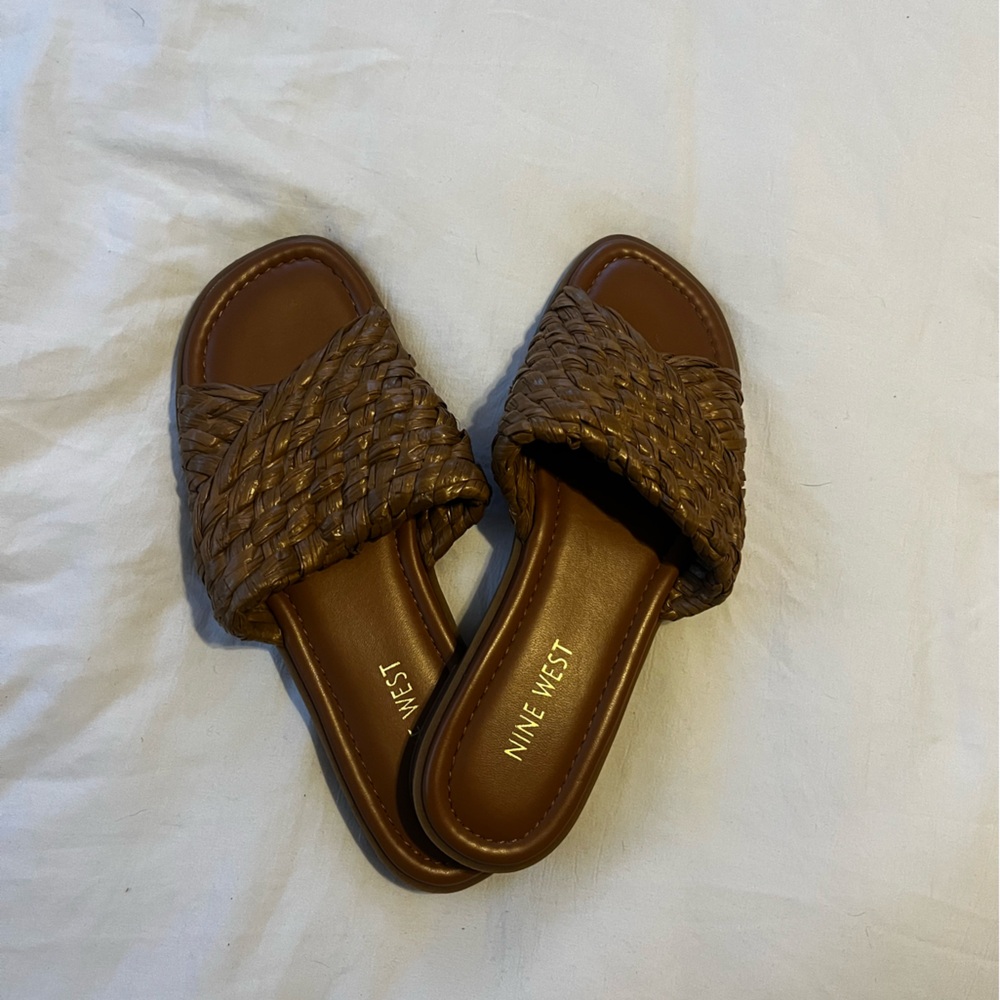 Nine West Tan Woven Slide Sandals